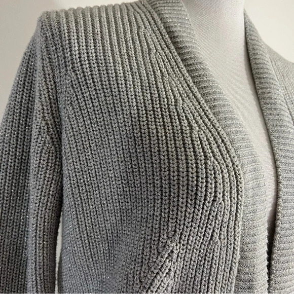 Banana Republic Gray Silver Metallic Cardigan Sweater Small Long Sleeves Pull On - Picture 5 of 6